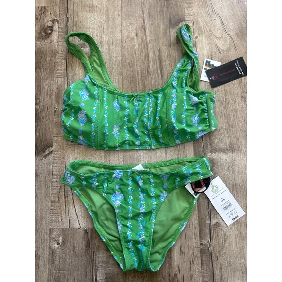 No Boundaries Green Floral Bikini Set Size S 82% Nylon 18% Spandex Womens Swim - Picture 1 of 3